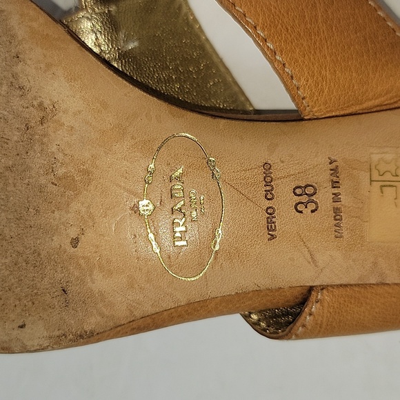Prada Leather T-Strap Brown Women's Sandals - Picture 15 of 16